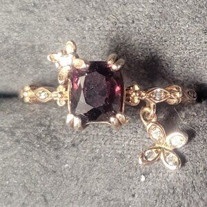 Rose Gold Wine Spinel Floral Ring Size 7
